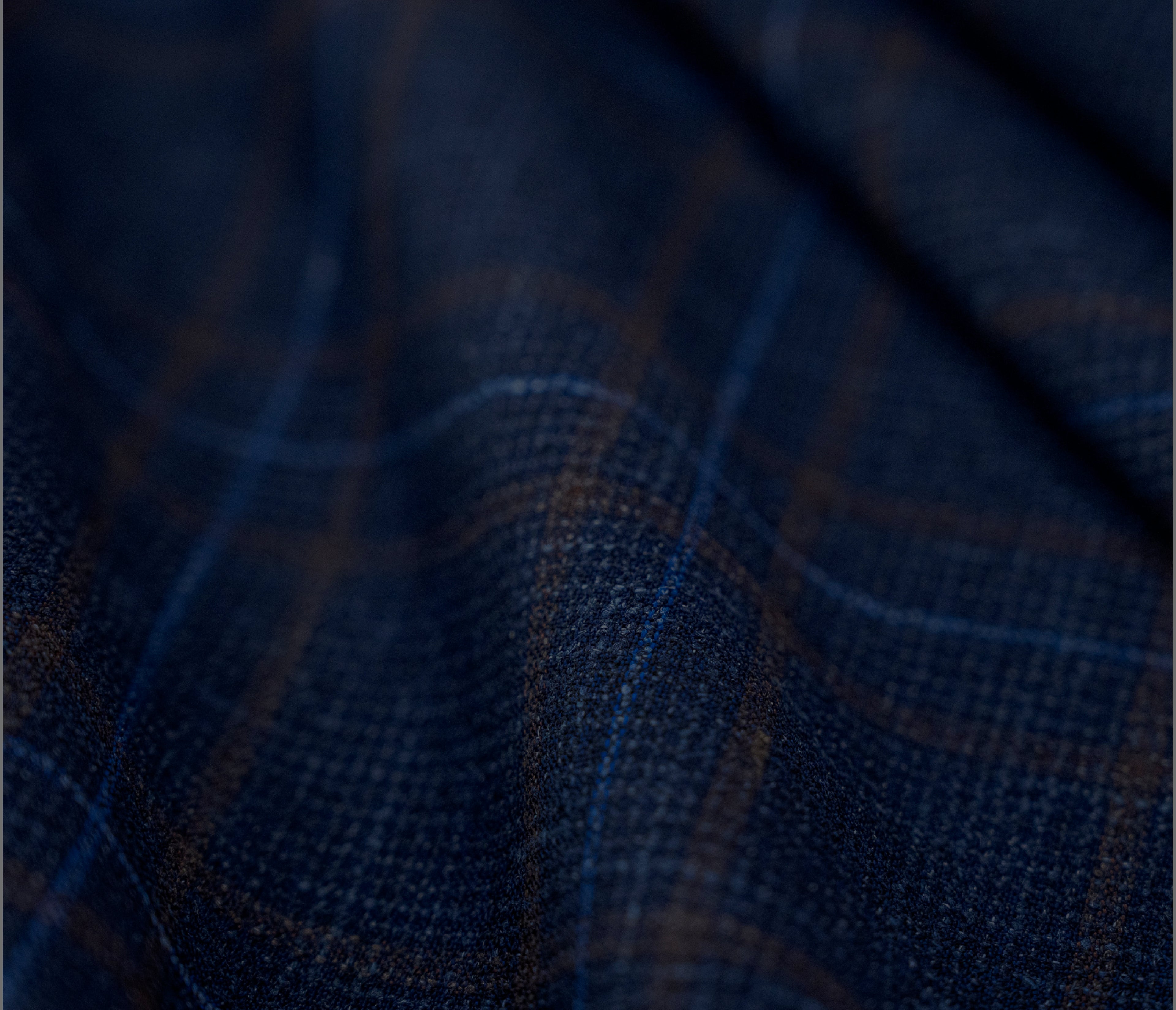 Close-up of fabric with blue and brown plaid pattern