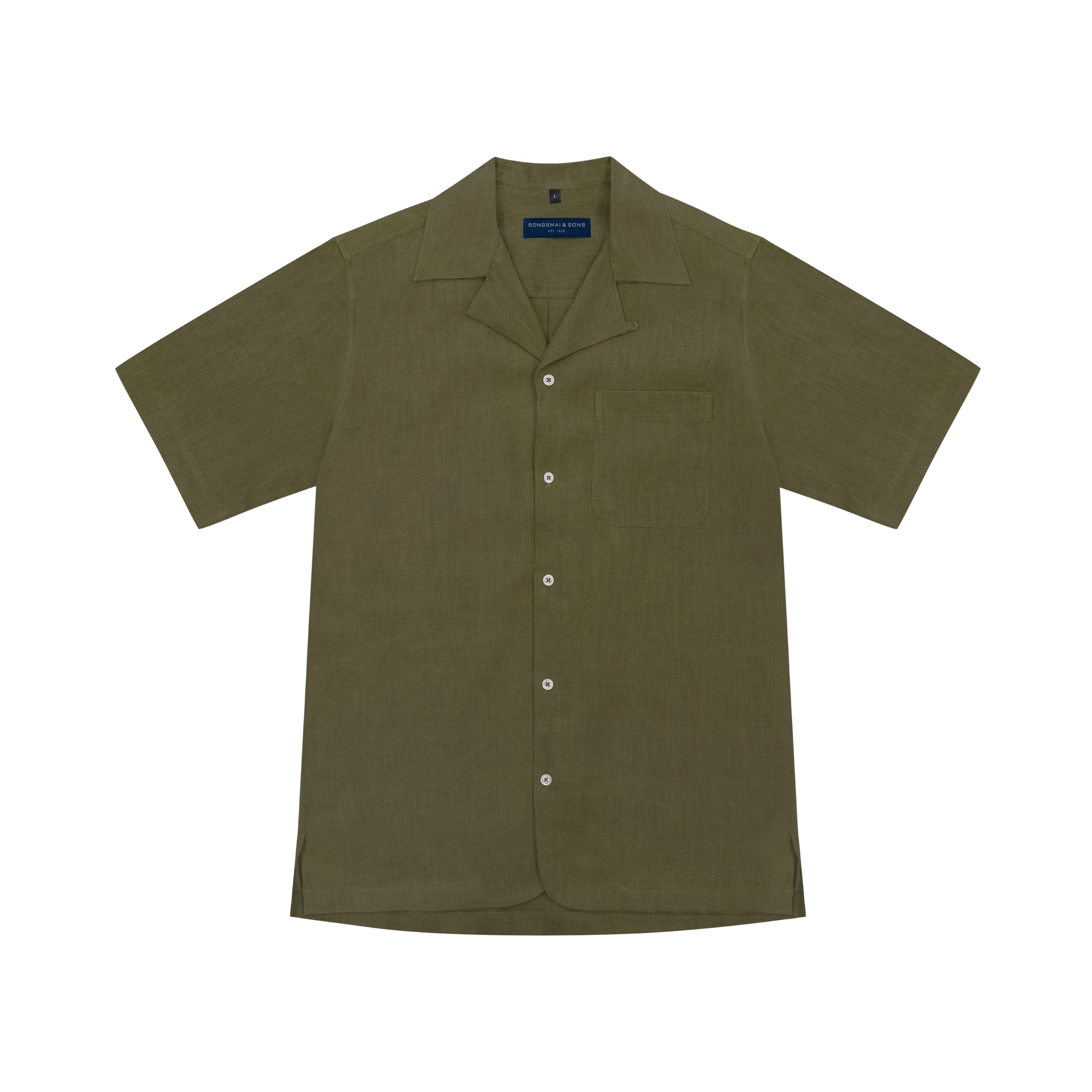 Green short-sleeve shirt on a white background