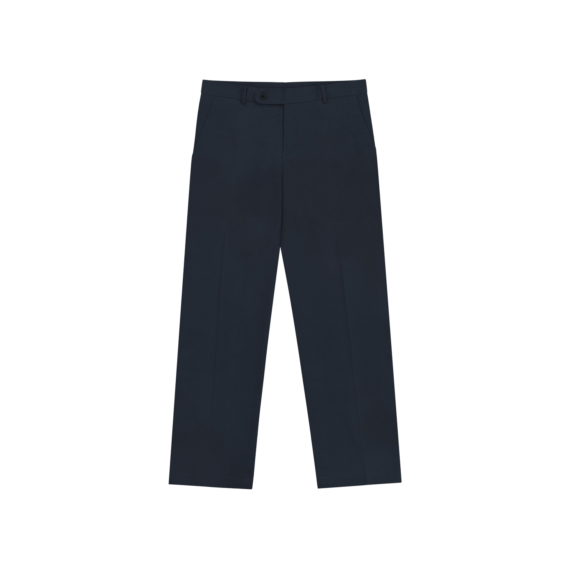 A pair of white chino pants on a plain background