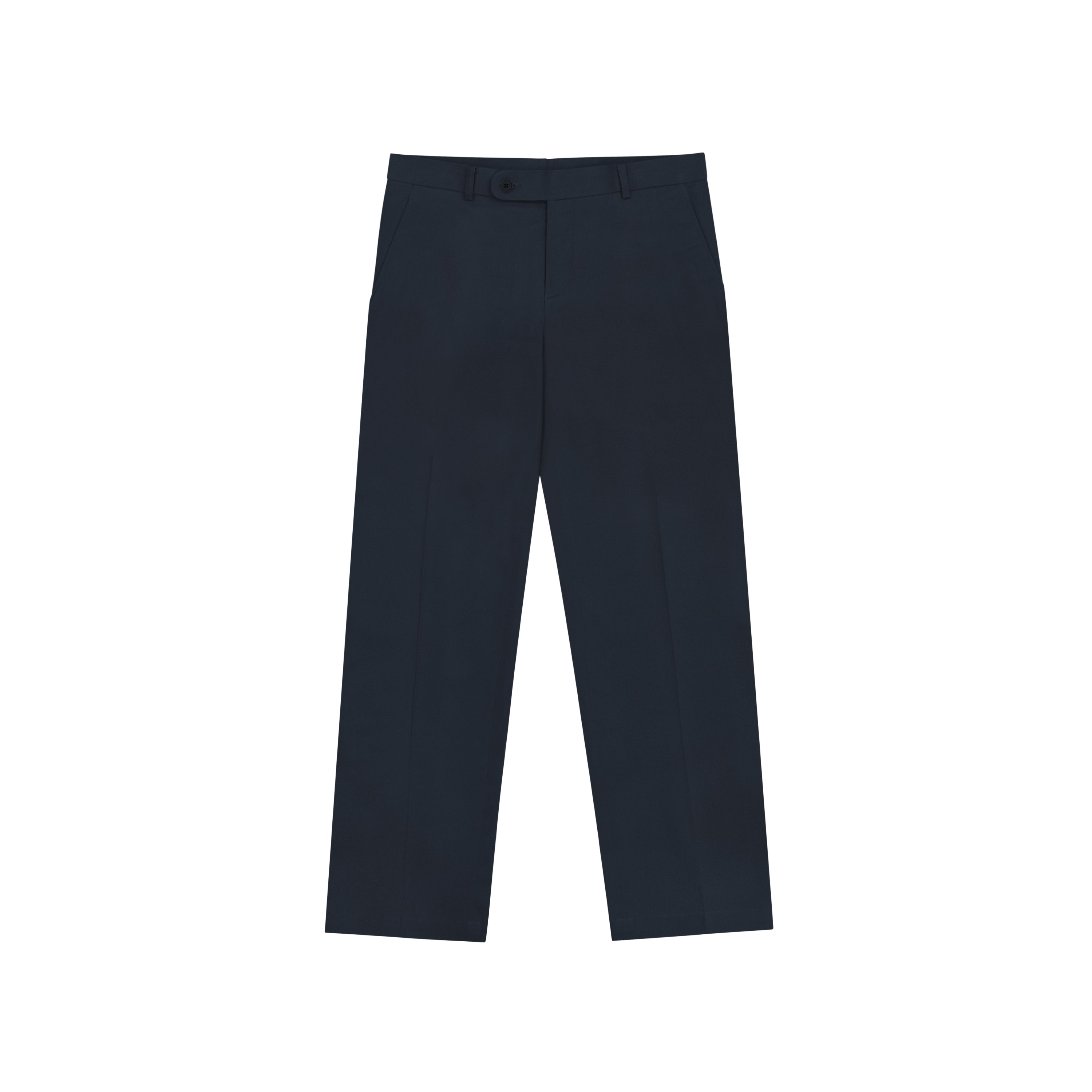 A pair of white chino pants on a plain background
